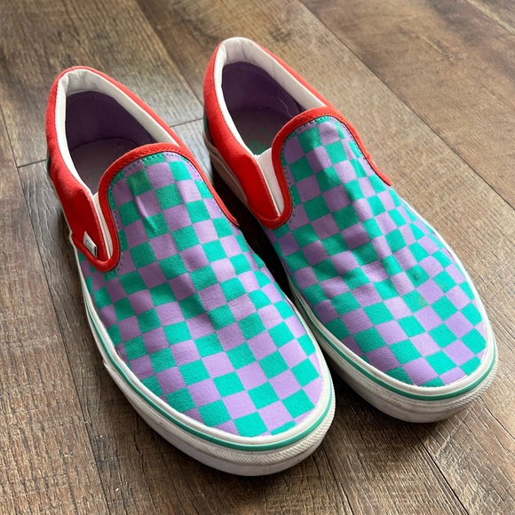 Vans Other - Vans Red and Purple Checkered Slip-On Sneakers